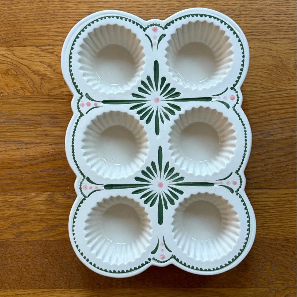 Anthropologie Maelle Ceramic Baking Pan with Green and Pink Accents